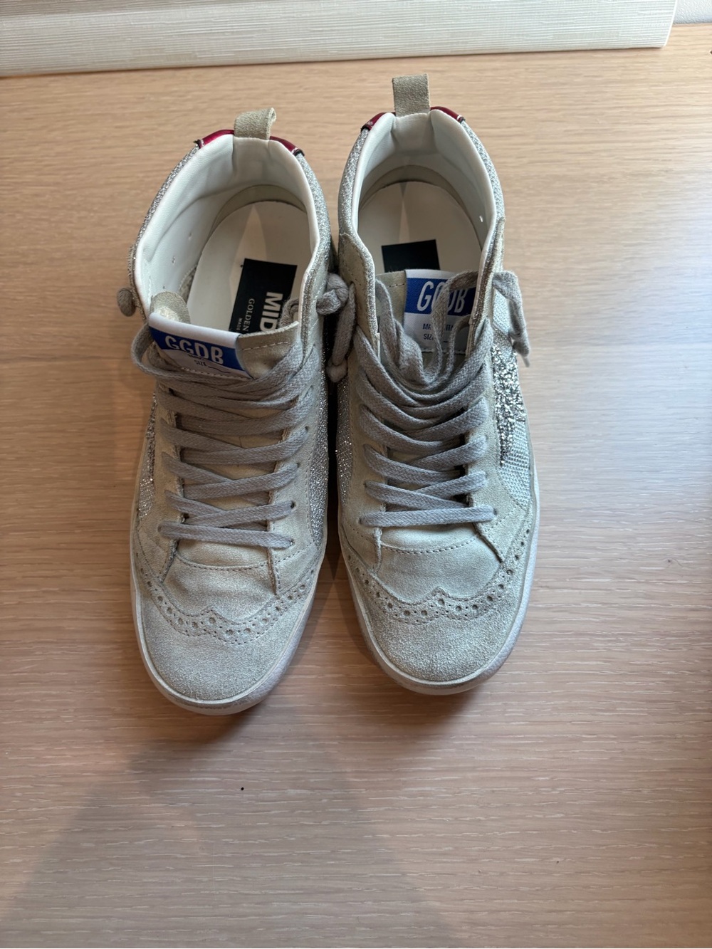 Golden Goose Beige Suede Sneakers with Blue Tongue Tab - Picture 2 of 7
